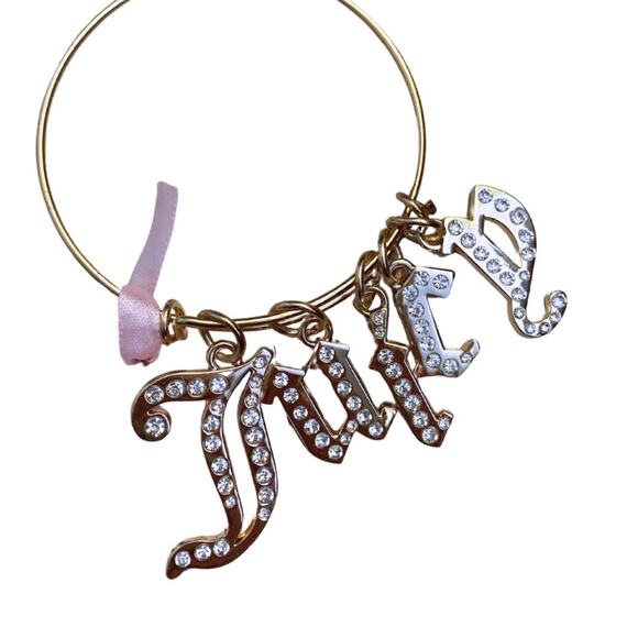 Gold Letter Charms Bangle Bracelet Juicy Couture Expandable Sparkly - Picture 5 of 7